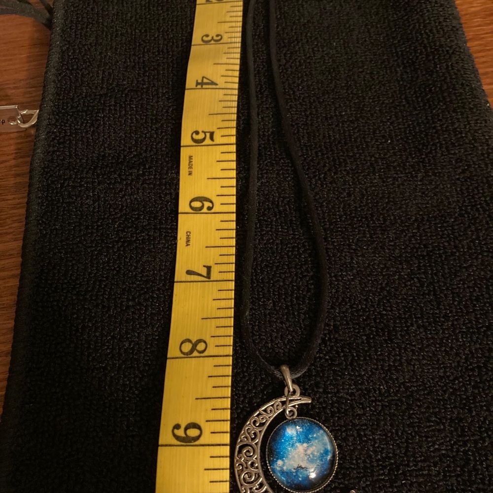 🌙 Crescent Moon w/blue galaxy dangle charm necklace. 🎃Perfect for Halloween👻 - Picture 6 of 9